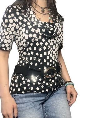 jessica Y2K Geometric Print Cowl Neck Top Size 10